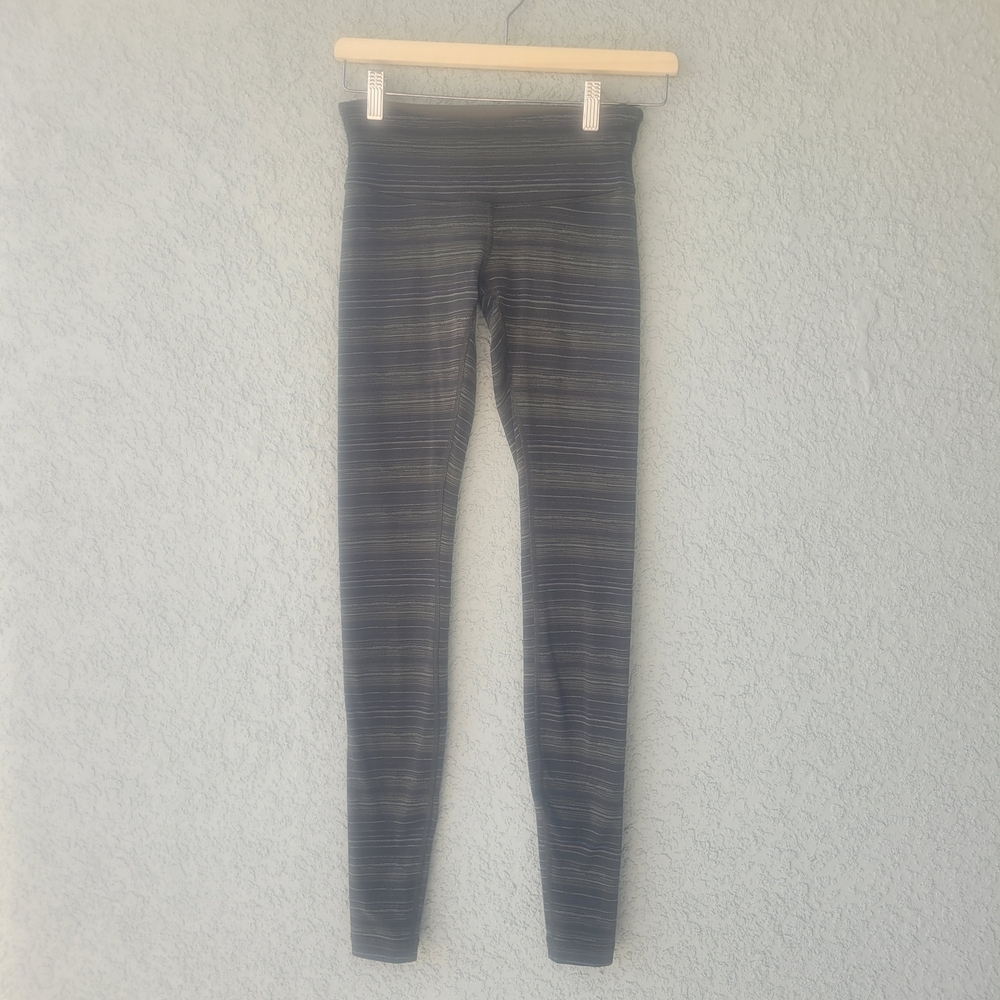 Lululemon Athletica Cyber Stripe Leggings in Black and Green